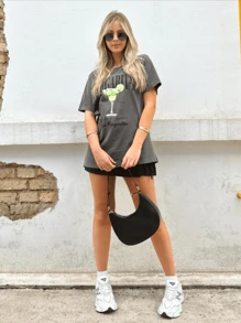 Women's Tee Boy Lead Blouse MARGARITA LEMON Print Drink T-Shirt - Màu xám đen - Xem 4