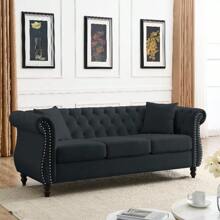 YOGLAD Modern Chesterfield Velvet Sofa, 2-Seater Sofa And 3-Seater Sofa With Curved Backrest Rolled Arm, Upholstered Tufted Backrests With Nailhead Arms And 2 Cushions For Living Room, Bedroom, Apartment, Office - 黑色 - 查看 3