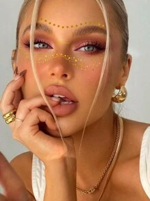 2 Pieces Combo Pack Metallic Golden Facial Decoration Painted Body Art Temporary Tattoo Stickers, Golden Freckles Patterns, Waterproof Fake Tattoo, Lasts 2-5 Days, Covering Scars,Can Be Used On Arms Wrist Shoulders Legs Waist Neck Hand Chest Thighs Finger Face, Suitable For Parties And Festivals