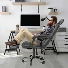 LILIIN Gaming Chair PU Leather Office Chair Ergonomic PC Chair With Footrest Adjustable And Rotating Desk Chair Swivel Chair With Rocking Function - Black - View 11