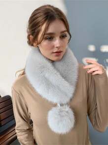 1 chiếc khăn choàng cổ mùa đông bằng vải polyester Snood màu trơn có tua rua, lông thỏ giả dày và ấm áp, dành cho phụ nữ - Nhiều màu - Xem 13