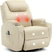 KORSER Recliner Chair, Manual Rocking Recliner Chair For Adults With Massage And Heat, 360° Swivel Recliner Chairs,Swivel Rocker Recliner Chair With Remote And Cup Holder, Faux Leather - US A Type Plug(110-127V) - View 12