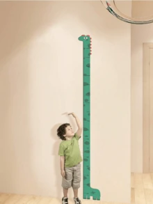 1 件 PVC 生长图表贴纸，卡通长颈鹿图案身高尺墙贴，自粘墙纸用于房间装饰，适合家庭 - 彩色 - 查看 2