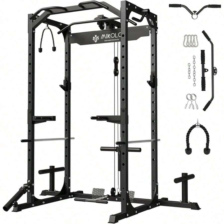 Power Cage, Power Rack With LAT Pulldown, 1200 Pounds Capacity Workout ...
