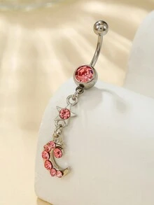 1pc Pink Zirconia Heart & Butterfly Navel Belly Button Piercing Jewelry - Silver - View 14