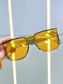 1 Piece 3-10 Fashion Retro Children's Rice Nail Fashion Glasses, Punk Style Square One-Piece Large Frame Fashion Glasses, Student Children's Street Shooting Hundred Fashion Eyeglasses Glasses, Suitable For Daily Use