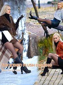 1pc Women Thermal Lined Semi-Sheer Warm Thick Full Length Tights For Winter, Cozy - Black - View 5