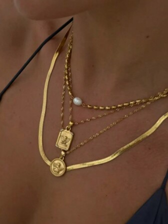 316L 不锈钢天使吊坠项链防水简约时尚金属质感珠宝女士礼物