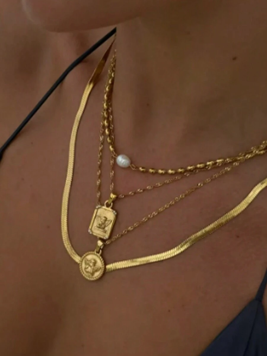 316L 不锈钢天使吊坠项链防水简约时尚金属质感珠宝女士礼物