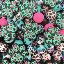 25/30/56 pièces Set de perles en silicone avec motif de patte d'animal et imprimé léopard, kit de fabrication de bijoux DIY pour porte-clés, colliers et accessoires - Ensemble de perles de silicone bricolage colorées - Voir 7