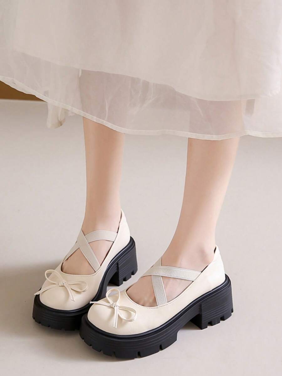 Women One-Button Buckle Wedge Thick Bottom Loafers, Bow Decor Retro ...