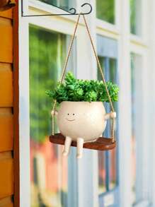 1pc Glossy Swing Smiling Face Planter Pot Head, Small Hanging Planter For Indoor Outdoor Plants, Cute Hanging Flower Pot For String Of Pearls Plant Live, Happy Resin Succulent Planter Gifts Birthday Graduation