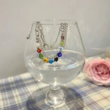 COINBUFF 1 chiếc vòng tay trang trí hoa hạt thủy tinh nhiều màu hai lớp cho nữ, trang phục thường ngày hoặc làm quà tặng, màu hoa ngẫu nhiên - Nhiều màu - Xem 3