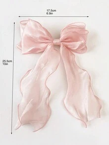 topshiny 1 kẹp tóc voan mềm mại thanh lịch cỡ lớn hình nơ gợn sóng, thích hợp cho phụ nữ mặc hàng ngày - Hồng - Xem 4