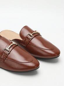 Wide Fit Women Casual Loafers With Metal Decor, Retro Mule Slip On Flat Shoes