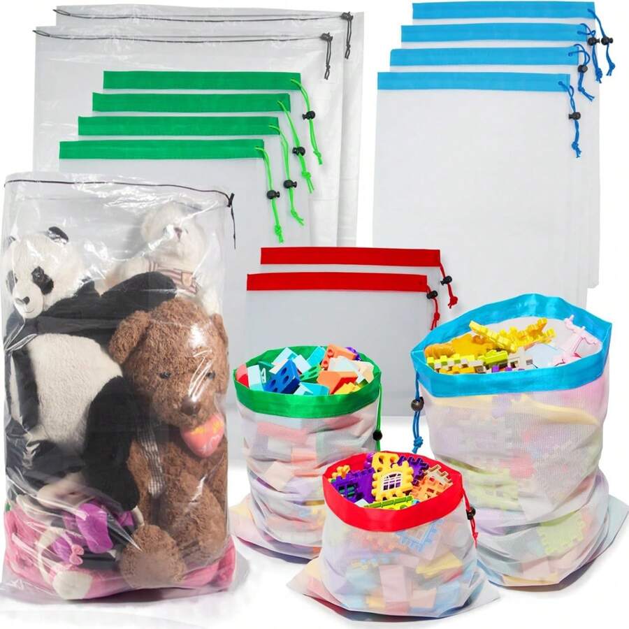 WholeNight 3/5/10 Pcs Toy Storage Bags, Reusable Mesh Bags And Large Clear Toy Storage Bags With Drawstring, Toy Organizer Bags For Kids Puzzle Building Blocks Balls And Dolls, Produce Bags For Fruits, Vegetable Love Valentine - Multicolor - View 1