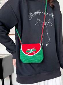 1pc Magnet Closure Santa Claus Woolen Crochet Bag, Cute Mini Shoulder Crossbody Bag, Finished Christmas Handmade Woven Bag Suitable For A Variety Of Occasions, Comfortable Shoulder Straps, Versatile And Not Picky, Suitable For Outdoor, Play, Commuting, School Use, Perfect Gift For Little Girls - Christmas Mini Bag - View 3