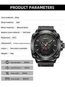 男士手表高品质真皮表带圆形表盘防水石英男士时钟圣诞礼物礼盒 - 黑色 - 查看 6