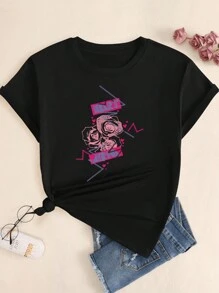 Cotton T-Shirt Fashion Floral Nature Printed Babylook T-Shirt Comfort Summer Breathable Premium Soft Elegant - 所以 - 查看 1