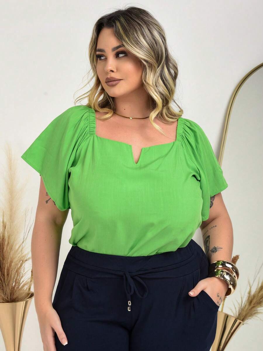 Women's Plus Size Blouse - Verde Lima - Ver 1