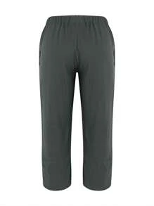 Women's Plus Size Elastic Waist Linen Blend Cropped Pants, Loose Wide Leg  Hem Casual Trousers, Lightweight Comfortable Daily Vacation Lounge Pants For Women - Xám - Xem 4
