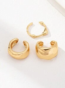 3pcs/Set Minimalist Copper Hoop Earrings Set (For Women) - Yellow Gold - View 2