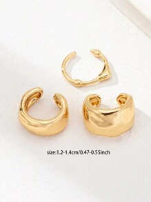 3pcs/Set Minimalist Copper Hoop Earrings Set (For Women) - Yellow Gold - View 3