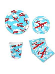 1 Bộ đĩa giấy máy bay hoạt hình, cốc và khăn ăn, đồ dùng dùng một lần cho tiệc sinh nhật trang trí - Nhiều màu - Xem 2