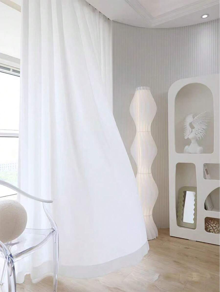 1pc Quay lại trường học, Tấm rèm cửa sổ bằng vải voan mỏng màu trắng hiện đại Harvest, Mềm mại, nhẹ cho phòng khách, phòng ngủ, Phù hợp với thanh treo rèm hoặc vòng cho cửa bếp, Trang trí nhà cửa - trắng - Xem 1