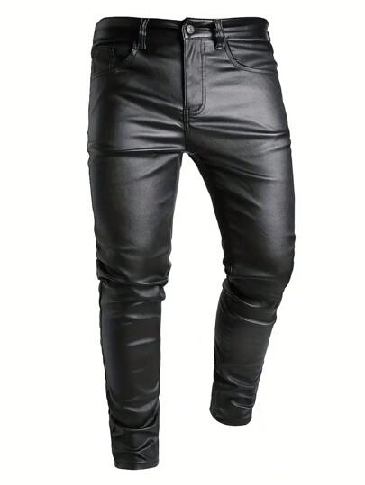Men's Fashionable Faux Leather Elastic Skinny Fit Jeans