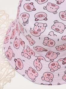 1 pieza Sombrero de cubo con diseño de cerdo lindo, sombrero de sol de moda unisex para playa y exterior de verano, sombrero de cubo - cerdito - Ver 2