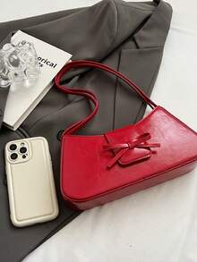 1 chiếc túi đeo vai phong cách ballet tối giản cổ điển có nơ trang trí, thích hợp cho các buổi hẹn hò, đi chơi và tiệc tùng - Đỏ - Xem 5