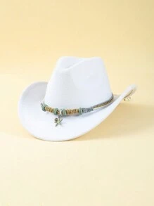 1pc Starfish Boho Vintage Solid Color Polyester Felt Hat, Soft Fedora, Jazz Hat, Western Cowboy Hats, Versatile For Women, Autumn/Winter - Top Hat - View 2