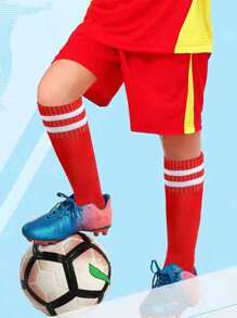 1 双儿童专业足球袜，儿童男童薄款运动袜，女童长筒袜 - 紅色 - 查看 1