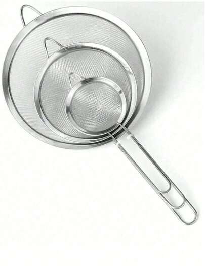 1/3pcs Stainless Steel Fine Mesh Strainer With Handle - Kitchen Tool For Sifting And Sieving