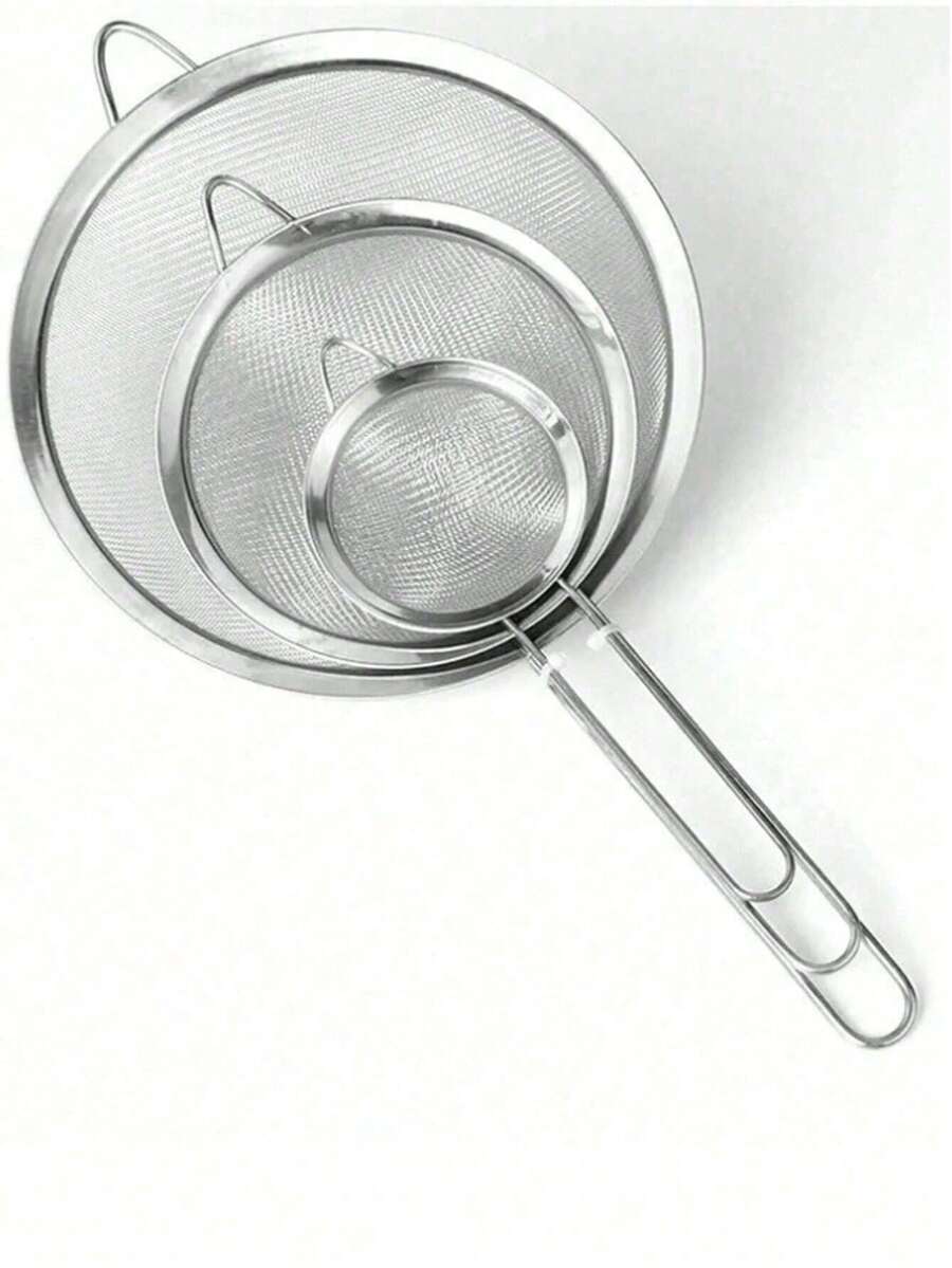 1/3pcs Stainless Steel Fine Mesh Strainer With Handle - Kitchen Tool For Sifting And Sieving - Silver - View 1
