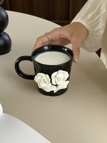 1pc 350ml High-End Camellia Ceramic Mug, Exquisite Design Tea Cup For Afternoon Tea Or Coffee, Gift Or Souvenir Back To School