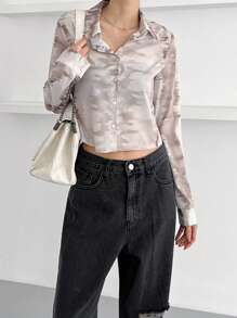 1pc PU Fabric Vintage Premium Solid Color Chic Chain Strap Hobo Bag Large Capacity Shoulder Bag - Beige - View 6
