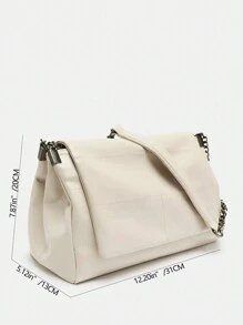 1pc PU Fabric Vintage Premium Solid Color Chic Chain Strap Hobo Bag Large Capacity Shoulder Bag - Beige - View 3