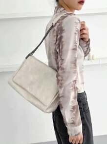 1pc PU Fabric Vintage Premium Solid Color Chic Chain Strap Hobo Bag Large Capacity Shoulder Bag - Beige - View 5