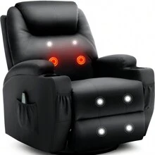 KORSER Recliner Chair, Manual Rocking Recliner Chair For Adults With Massage And Heat, 360° Swivel Recliner Chairs,Swivel Rocker Recliner Chair With Remote And Cup Holder, Faux Leather - US A Type Plug(110-127V) - View 10