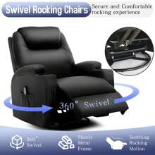 KORSER Recliner Chair, Manual Rocking Recliner Chair For Adults With Massage And Heat, 360° Swivel Recliner Chairs,Swivel Rocker Recliner Chair With Remote And Cup Holder, Faux Leather - US A Type Plug(110-127V) - View 5