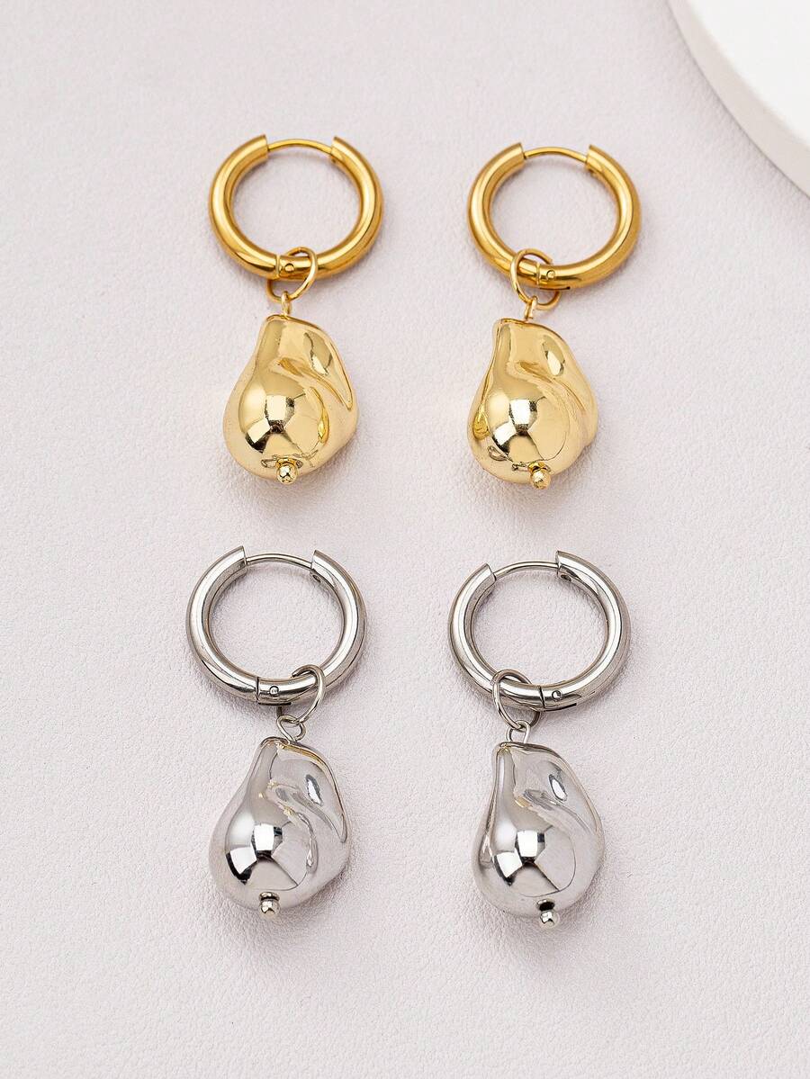 1pair Vintage Asymmetrical Pendant Stainless Steel Hoop Earrings For Women