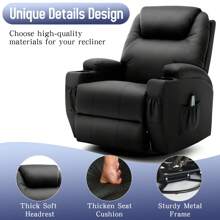 KORSER Recliner Chair, Manual Rocking Recliner Chair For Adults With Massage And Heat, 360° Swivel Recliner Chairs,Swivel Rocker Recliner Chair With Remote And Cup Holder, Faux Leather - US A Type Plug(110-127V) - View 4
