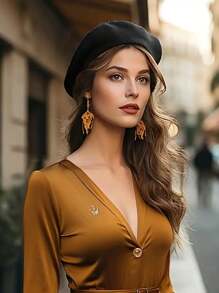 1 件女士时尚百搭贝雷帽，温暖画家帽，复古英伦风格，简约，适合日常装扮，秋冬