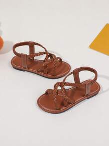 女童圆头低帮 PU 凉鞋 - 透气轻便镂空凉鞋，适合度假海滩、夏季 - 适合 14 岁及以下的可爱学院风经典款式 - 棕色 - 查看 5