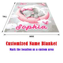 1 pièce Couverture portable personnalisée avec le nom/texte d'un bébé éléphant endormi - Jeté en flanelle léger pour sofa, lit, voyage, camping, salon, bureau, canapé, chaise et lit. Couverture en polaire avec impression numérique, flanelle douce et chaude