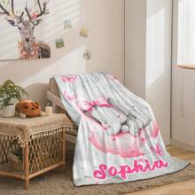 1 pièce Couverture portable personnalisée avec le nom/texte d'un bébé éléphant endormi - Jeté en flanelle léger pour sofa, lit, voyage, camping, salon, bureau, canapé, chaise et lit. Couverture en polaire avec impression numérique, flanelle douce et chaude