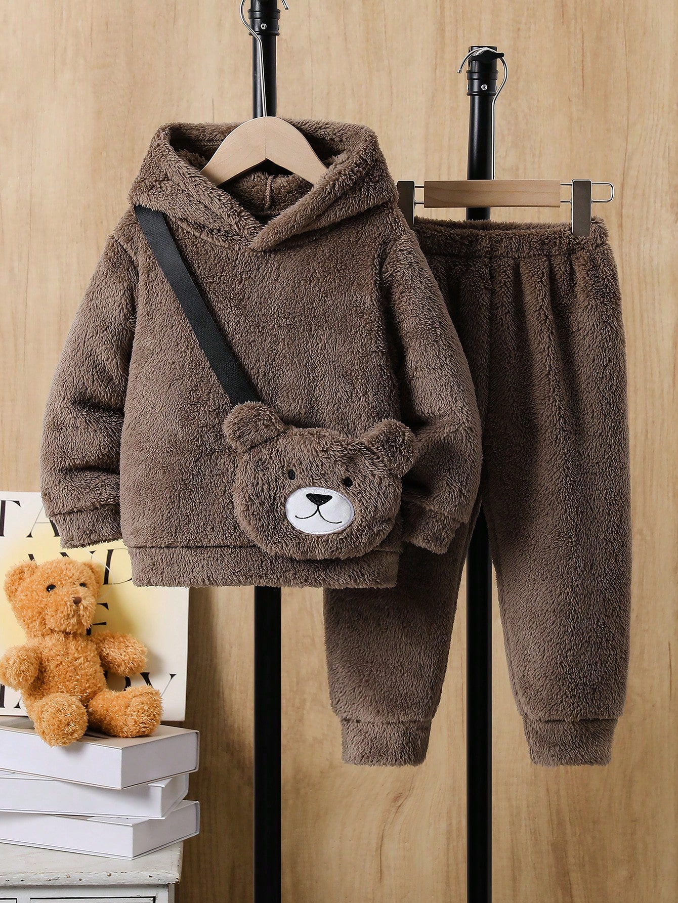 بنطال ورشاح قطيفة ذات لون سادة للأولاد الصغار، كاج...