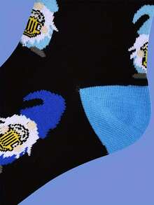 1 双有趣又时髦的矮人印花袜子时尚新颖中筒袜妖精袜子 - 彩色 - 查看 4